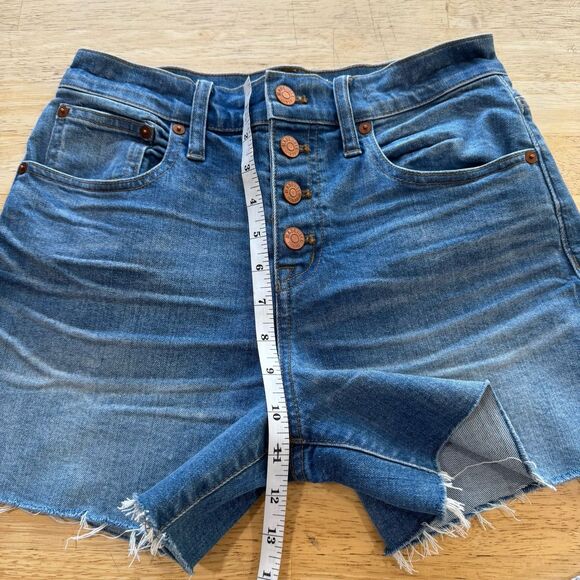 Madewell High Rise Denim Shorts Womens 25 Distressed Frayed Raw Hem Button Fly - Picture 7 of 12